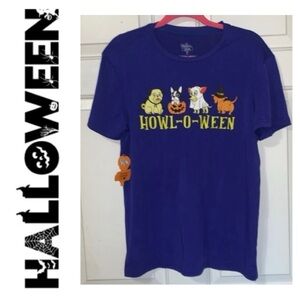 🦋 MAIN AND LOCAL Men’s Purple Dog Halloween Top HOWL-O-WEEN Tee NWT M